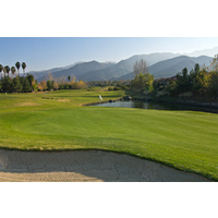 Glen Ivy Golf Club's 11th green is protected by water on the left and by deep sand bunker on the right.